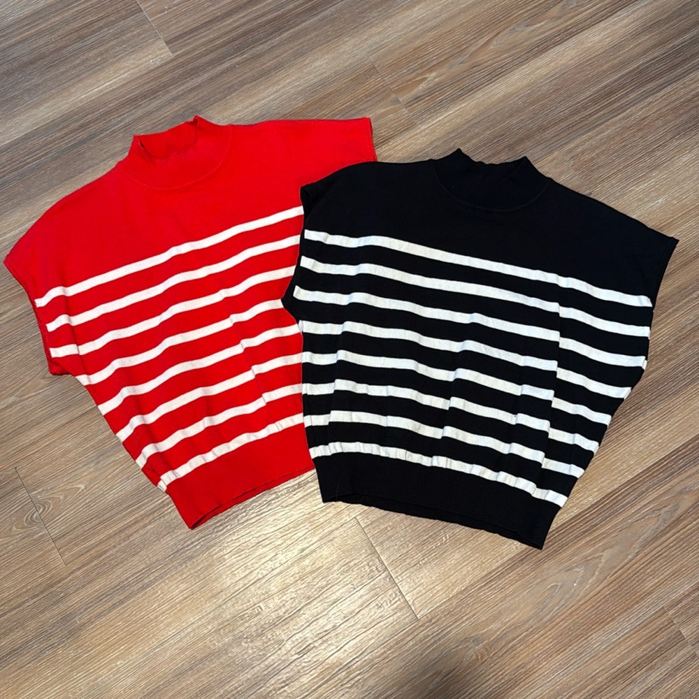 Striped Sweaters -Red/White Stripe and Black/White Stripe  EUC!  $20 for both